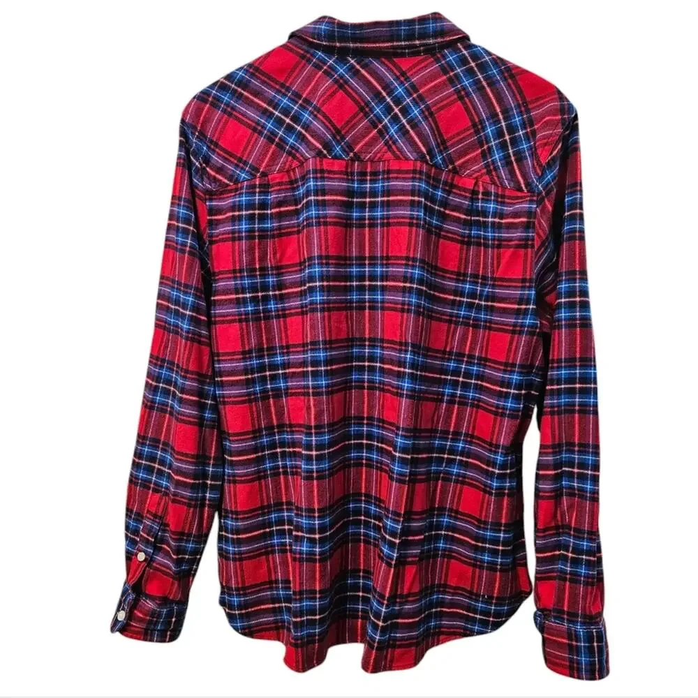 Men's Long sleeved red plaid shirt Half zip size XL